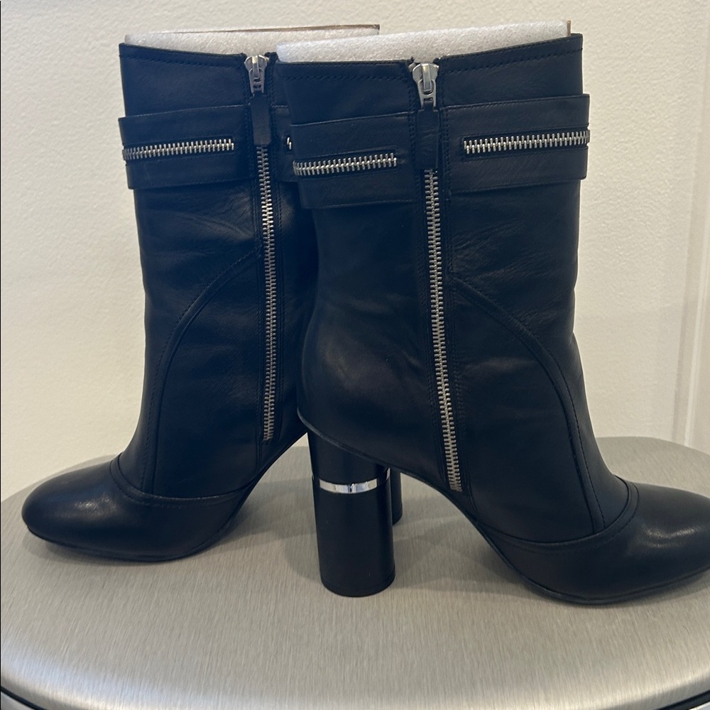 Black Leather Boots with Zipper Detail. Never worn.